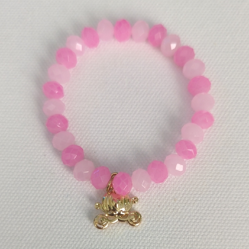 Pink Beaded Bracelet with Gold Charm